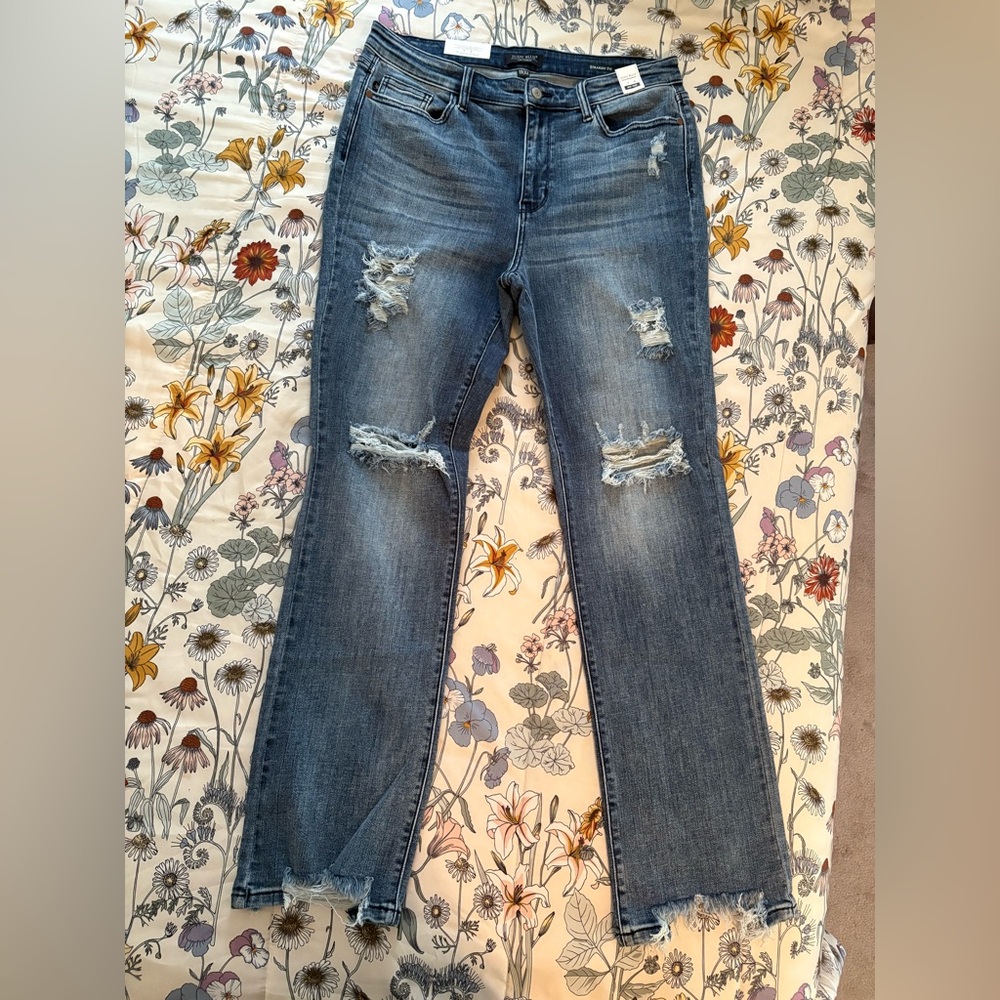 Judy Blue Distressed Straight Leg Jeans - Classic Blue